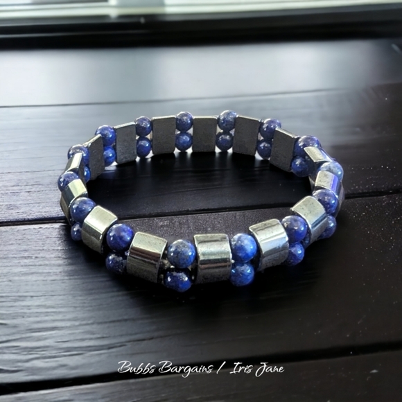 Lapis Lazuli & Hematite Men's Bracelet - Natural Crystals & Stones - Picture 2 of 4